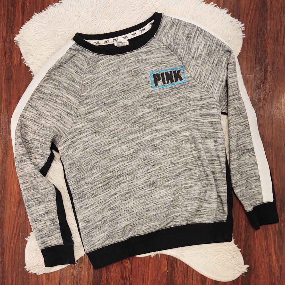 PINK VS Gray and Black Blue Metallic Sweatshirt - Picture 1 of 2
